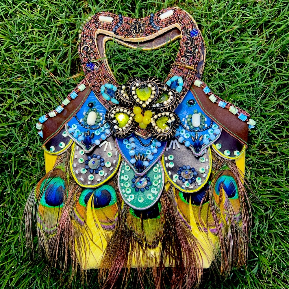 Mary Frances beaded peacock purse